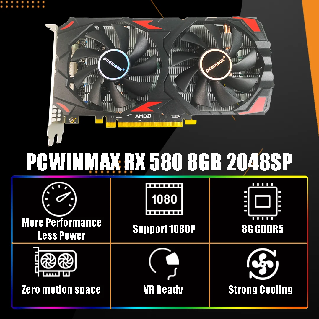 PCWINMAX 게임용 GPU 데스크탑 그래픽 카드,  - Rx 580 8Gb 2048Sp Gpu 리뷰 및 가격